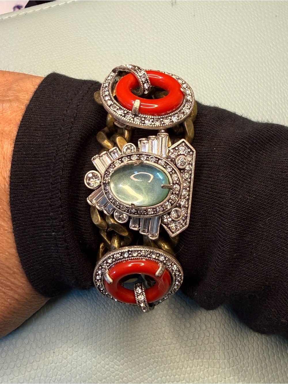 Lulu Frost Red Enamel and Iridescent Cabochon Bracelet
